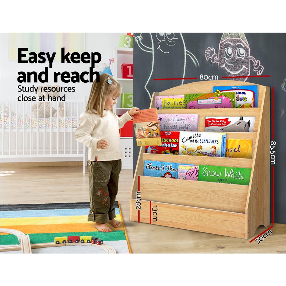 Keezi 5 Tiers Kids Bookshelf featuring a stylish wooden design with rounded edges, perfect for organizing children's books and magazines.